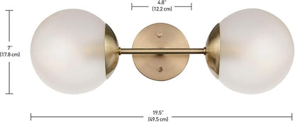 Globe Electric Celestia 2-Light Wall Sconce, Matte Brass, Frosted Glass Shades