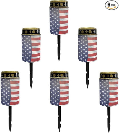 US Flag Solar Stake Lights Outdoor Solar Garden Pathway Lights for Yard Patio Flameless Warm White Walkway Lights Landscape Decorativer Lighting for Driveway Path,Pretty Soptlights