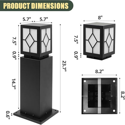 Landscape Path Lights 24" IP65 Waterproof Bollard Lights, Heavy Duty Steel Stable Widened Base E27 Lamp Holder, Modern Outdoor Path Lights Bollard for Lawn, Patio, Courtyard, Driveway, Lozenge 1pack