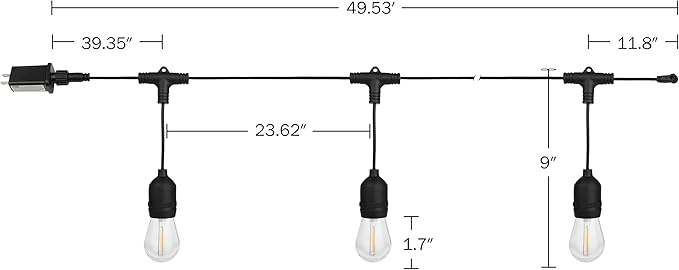 Outdoor String Lights - 50 Ft Patio Lights with 24 Vintage-Style LED Edison Bulbs and Hanging Sockets for Porch, Backyard, and Events by Pure Garden