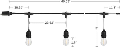 Outdoor String Lights - 50 Ft Patio Lights with 24 Vintage-Style LED Edison Bulbs and Hanging Sockets for Porch, Backyard, and Events by Pure Garden