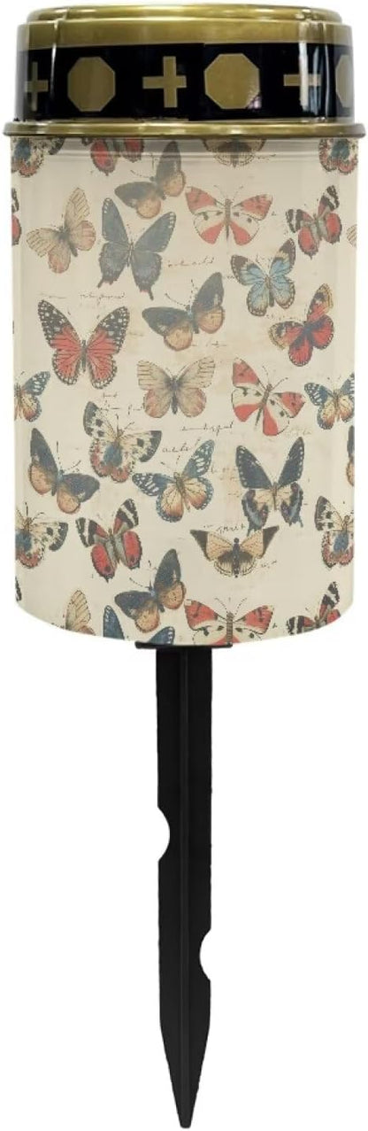Retro Butterfly Cemetery Solar Stake Lights Bright Solar Powered Lights Garden Solar Light Decorative Memorial Lights for Yard, Lawn, Patio, Pathway, Backyard Gravesite Decor