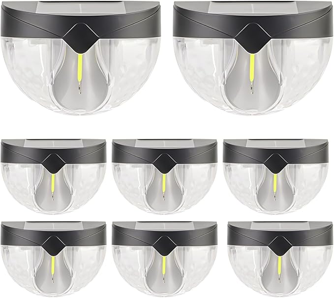 Solar Fence Lights for Yard Patio Deck Steps Fence Post, 8 Pack Semi-Circle Design, Waterproof Abs Outdoor Garden Wall Lights, Solar Powered Landscape Lighting, Decorative Path Lights
