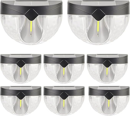Solar Fence Lights for Yard Patio Deck Steps Fence Post, 8 Pack Semi-Circle Design, Waterproof Abs Outdoor Garden Wall Lights, Solar Powered Landscape Lighting, Decorative Path Lights