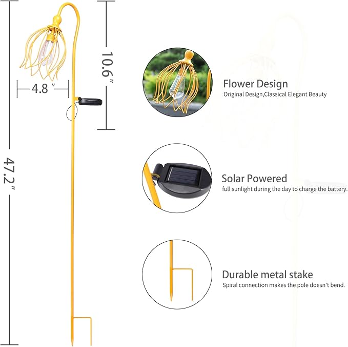 Bshine Solar Lights Outdoor Garden Decoration, Flower Metal Stake Waterproof Hanging LED Solar Lamp for Outdoor Patio, Yard Decoration Lawn Art, Walking Lights, 2PCS Yellow
