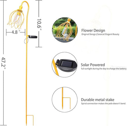 Bshine Solar Lights Outdoor Garden Decoration, Flower Metal Stake Waterproof Hanging LED Solar Lamp for Outdoor Patio, Yard Decoration Lawn Art, Walking Lights, 2PCS Yellow