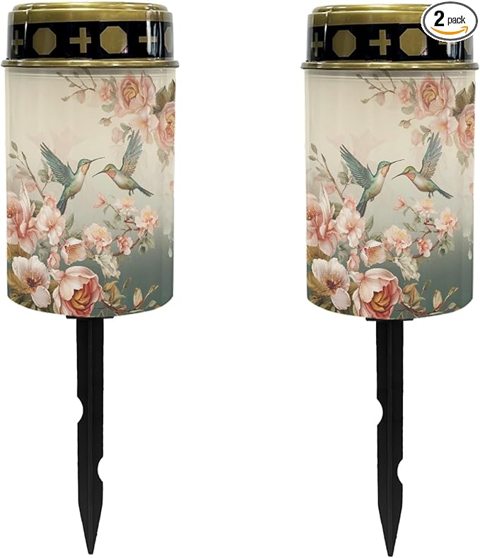 Hummingbird Floral Outdoor Solar Garden Stake Lights Flameless Pathway Lights for Yard Patio,Pretty Landscape Lighting Solar-Powered Fairy Light for Outside,Warm White Walkway Lights