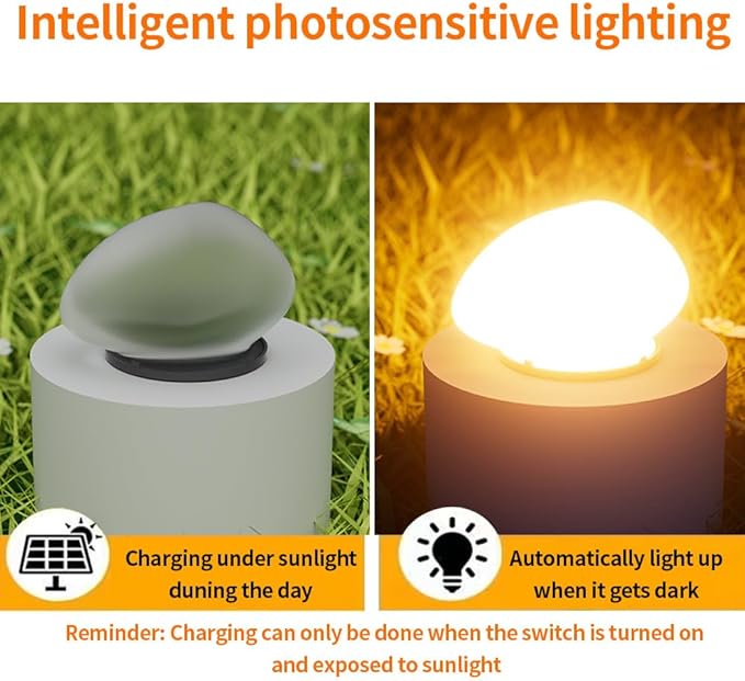 LED Solar Powered Goose Warm Stone Lights, Warm Light Outdoor Courtyard Decorative Tile Stone Lights Wireless Twilight to Dawn Waterproof Garden Road Landscape Lamp.
