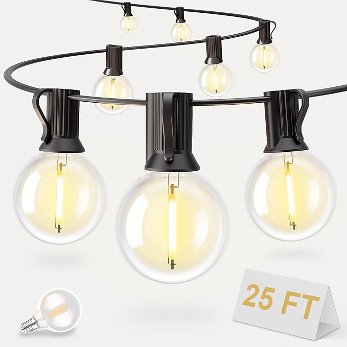 String Lights for Outdoor 25 ft, G40 Patio Lights with 13 pcs Bulbs, Shatterproof Waterproof Outdoor Lights Hanging | Lumora