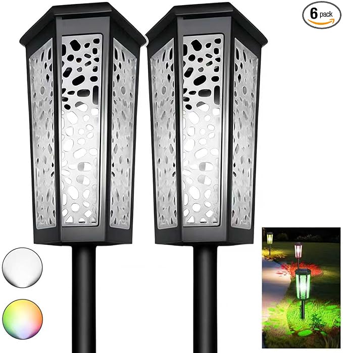 Solar Pathway Lights Outdoor (Cool White & Multicolor, 2 Pack)
