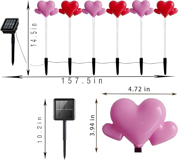 6 Pack Outdoor Solar Pathway Lights-Heart Stake Lightsing for Garden Valentine's Day Decor, Path Light, Waterproof Auto On/Off, Romantic Porch Walkway Romantic Wedding Party Yard Lawn