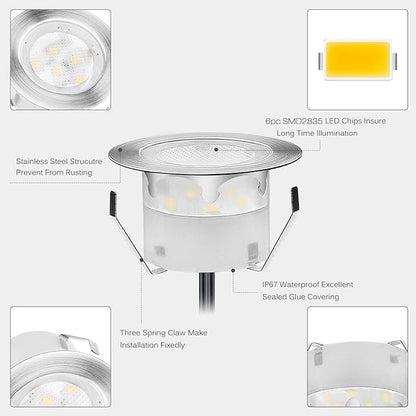 Led Deck Lights Outdoor Waterproof Low Voltage Stainless Steel 1W Outdoor Yard Garden Decoration Lamps Landscape Pathway Patio Step Stairs LED In-ground Lights Silver Border(20pcs, Warm White)