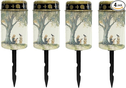 Girls and Cat Outdoor Solar Garden Stake Lights Flameless Pathway Lights for Yard Patio,Pretty Landscape Lighting Solar-Powered Fairy Light for Outside,Warm White Walkway Lights