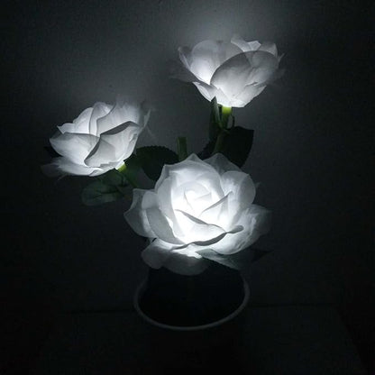 LED Solar Power Decorative Artificial Rose Flower Pot Plant Landscape Light Night Lamp Outdoor Garden Yard Pathway Lawn Grassland White