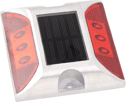 Keenso Solar Driveway Lights, Cast Aluminum IP68 LED Light with 72H Runtime, 10-Ton Pressure Marker for Roadside Garden Pathway (Red)