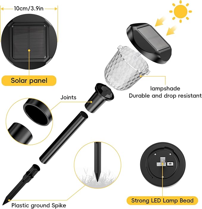 Bright 1 Pack Solar Pathway Lights, Dual Color Modes (Color Changing & Warm Yellow), IP67 Waterproof Auto On/Off Solar Lights for Garden, Walkway, Yard, Driveway Landscape Decor
