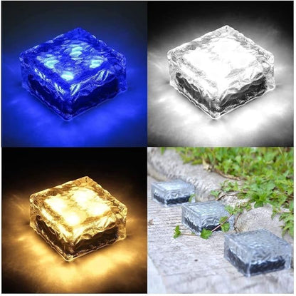 2 Pack Solar Path Ice Cube Lights Outdoor, Waterproof Garden Glass Path Light Solar Ice Light Crystal Brick Landscape Light (Blue)