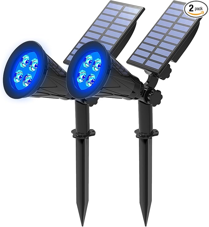 T-SUNUS Blue Solar Lights Outdoor Christmas, 2 Modes Garden Spotlights Waterproof IP65 Auto On/Off Security | Lumora