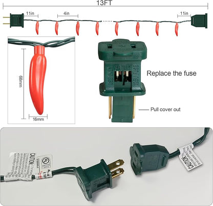 LIDORE Chili Pepper String Light Summer Kitchen Garden Patio Decoration Fairy Light Connectable Plug in UL Listed 35 Counts Red Chili 13FT