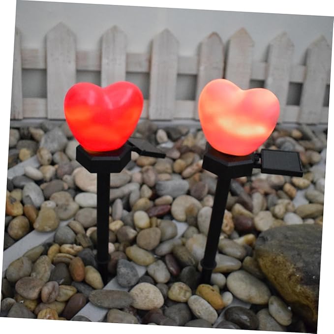 DOITOOL 2pcs Heart-Shaped Solar Pathway Lights Outdoor Garden Stake Lamps for Romantic Decor Material for Lawn Lighting