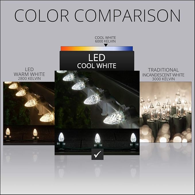 Wintergreen Lighting C7 Opticore Cool White Commercial Christmas Lights Outdoor Holiday Party Patio Bulbs on Heavy | Lumora