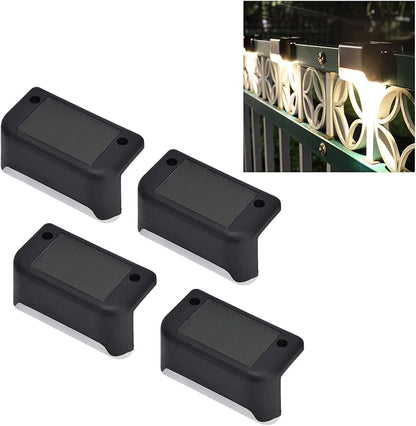 4pcs Solar Deck Lights Outdoor LED Solar Step Lights Illuminate Pathway Yard Patio Stairs Fences (Warm Light)
