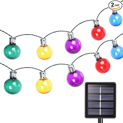 Vigdur Solar String Lights Outdoor, 2 Pack 7Ft Globe Multicolor String Lights with 15 Plastic Shatterproof LED Bulbs, Hanging Outdoor Patio Lights for Outside Backyard Porch Balcony Party