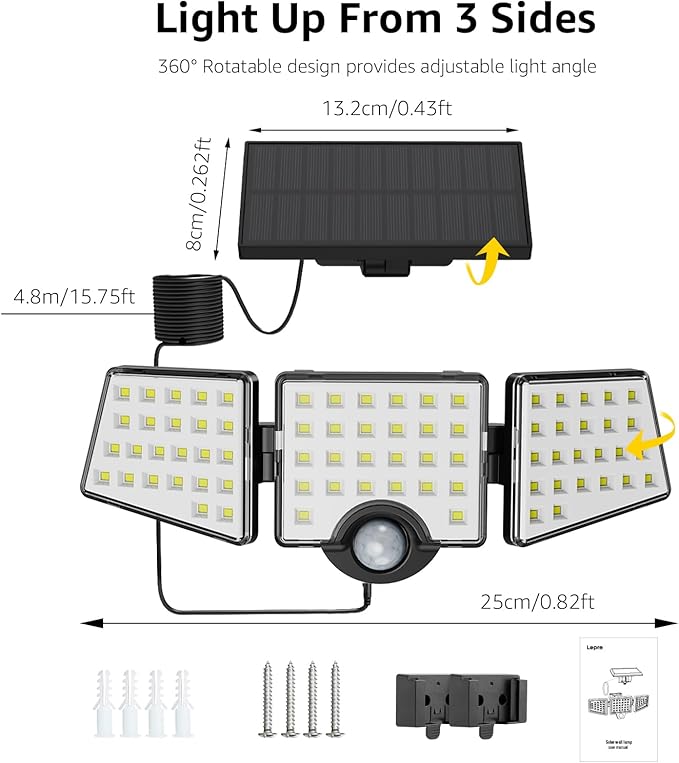 LE Bundle - Solar Flood Light 3 Adjustable Heads with Separeted Solar Panel & 25 ft Solar String Lights G40 Edison Bulbs String Lights