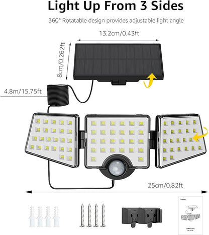 LE Bundle - Solar Flood Light 3 Adjustable Heads with Separeted Solar Panel & 25 ft Solar String Lights G40 Edison Bulbs String Lights