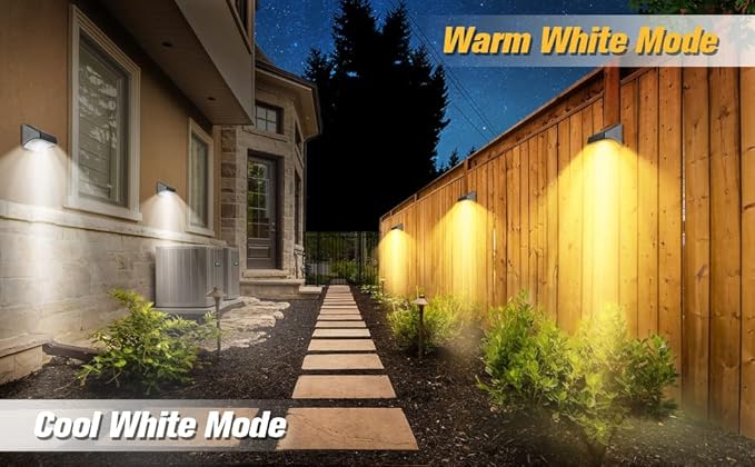 Bridika Solar Fence Lights, Fence Lights Fence Solar Lights Outdoor Waterproof Warm White & Daylight White LED Solar Lights for Backyard, Deck Railing, Stair Handrail and Wall (4 Packs, Plus Size)
