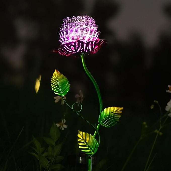 Metal Flower Solar Pathway Lights – Garden Landscape Lighting, Outdoor Yard Decor, Perfect Gifts for Women, Moms & Friends