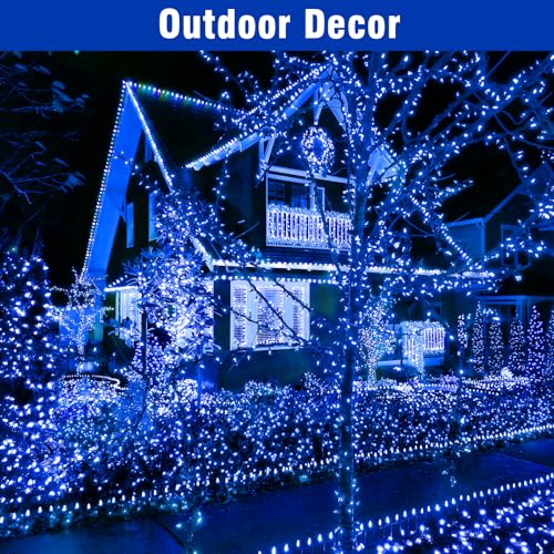 Nisocy 400FT Blue Christmas String Lights with Remote, Green Wire LED Mini Lights, 8 Modes, Timer, Plug-in Indoor Outdoor Lights for Large Trees, Fences, Yard, Halloween and Holiday Decor