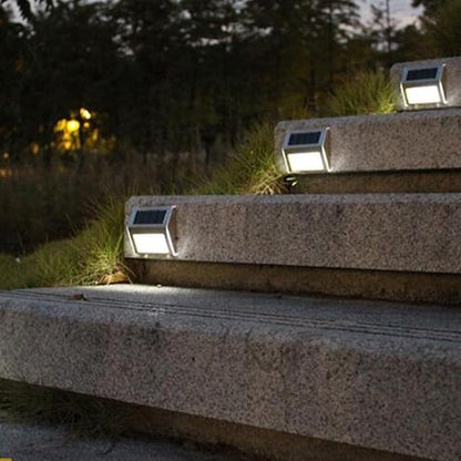 2pcs Solar Powered 3-LED Stair Lights Outdoor Waterproof Stainless Steel Wall Lamp for Fence Patio Steps, White Light, Solar LED Step Lighting for Garden Pathway