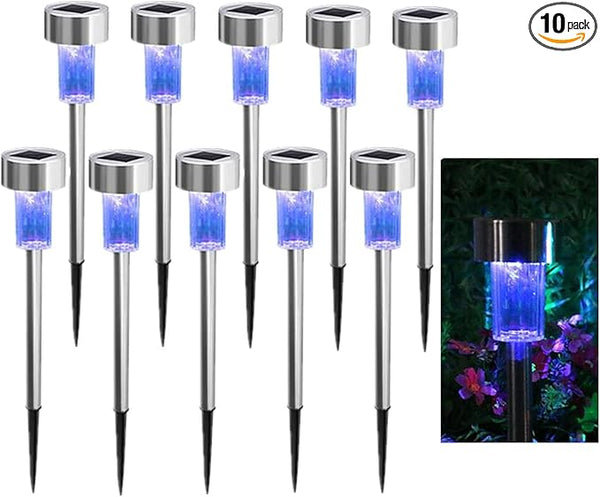 10PCS Blue Outdoor Lights LED Steel Garden Solar Powered Landscape Light Lamp Yar Pathway Stake Lights | Lumora