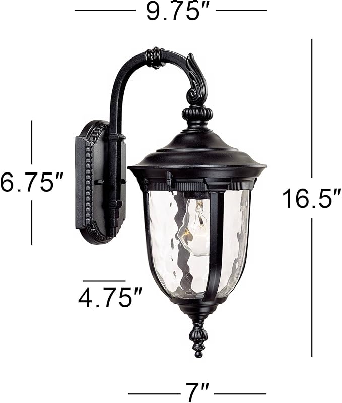 John Timberland Bellagio European Outdoor Wall Light Fixture Black Aluminum Metal 16.5" Clear Hammered Glass Decor for Exterior House Porch Patio Outside Deck Garage Yard Front Door Garden Home