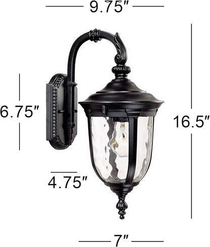 John Timberland Bellagio European Outdoor Wall Light Fixture Black Aluminum Metal 16.5" Clear Hammered Glass Decor for Exterior House Porch Patio Outside Deck Garage Yard Front Door Garden Home