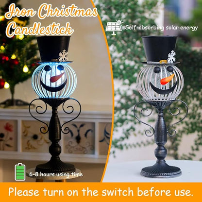 Christmas Snowman Outdoor Lantern, Solar Lantern Waterproof Landscape Path Lights for Garden, Patio, Xmas Holiday Party Decor