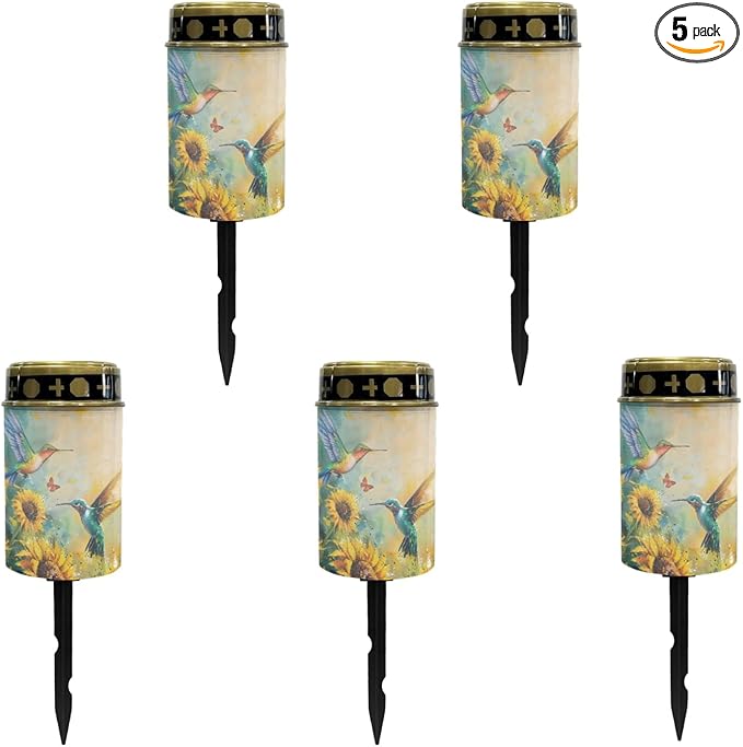 Solar Lights Outdoor Garden Stake Lights LED Solar Lantern Sunflower Hummingbirds Landscape Decoration Lighting for Yard Patio Walkway Lights Warm White Lights Stoplights