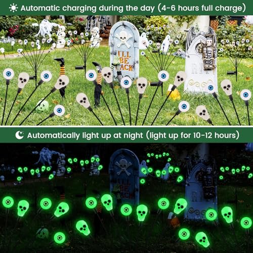 vignuto Halloween Decorations Outdoor, Scary Eyeball Lights,8PACKS 64LED,IP65 Waterproof,Halloween Decor for Garden/Yard/Patio/Lawn/Pathway(Green)