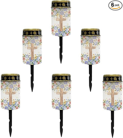 Cross Floral Cemetery Lights for Grave,Solar Garden Lights Cute Solar Pathway Light Lantern Solar Fairy Lights for Outside Waterproof Solar Stake Lights Landscape Lighting