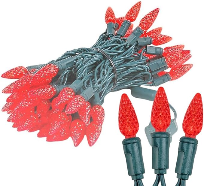 Novelty Lights 24FT 70 LED C6 LED Christmas String Lights, Commercial Grade Outdoor Tree Decorations (Red) | Lumora