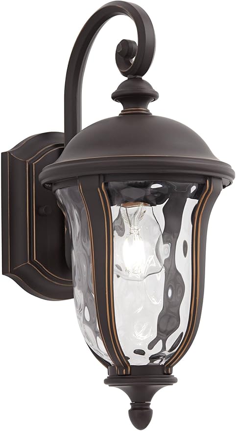 John Timberland Park Sienna Vintage Outdoor Wall Light Fixture Bronze 16 3/4" Clear Hammered Glass Downbridge for Exterior House Porch Patio Outside Deck Garage Yard Front Door Garden Home