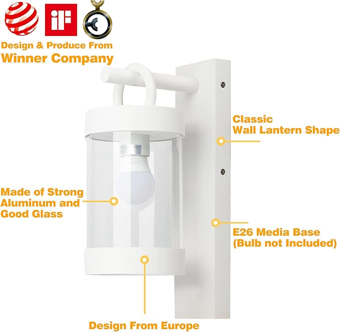 Outdoor Dusk to Dawn Wall Light Exterior Light Fixture Sconce Pure Aluminum Porch Lantern White E26 (Bulb Not | Lumora