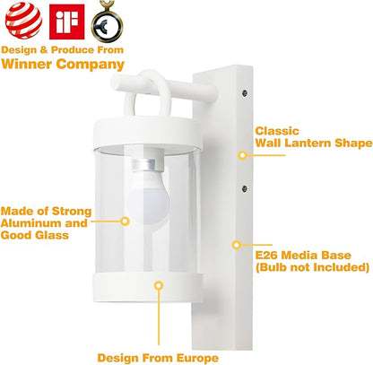 Outdoor Dusk to Dawn Wall Light Exterior Light Fixture Sconce Pure Aluminum Porch Lantern White E26 (Bulb Not Included) Waterproof Lamps Decoration Garden Yard Lights for Garage Fence Front Door