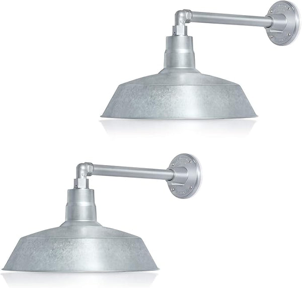 14in. Galvanized Outdoor Gooseneck Barn Light Fixture with 13in. Long Extension Arm - Wall Sconce Farmhouse | Lumora