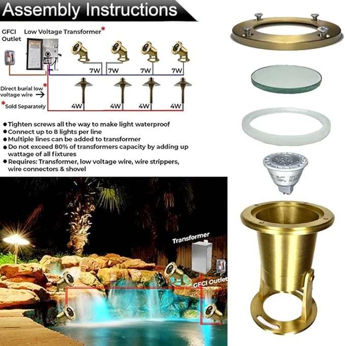 Waterproof Underwater Light 175 Solid Brass 7WMR16 LED Bulb Pond Submersible Waterfall Pool Fountain Light for | Lumora