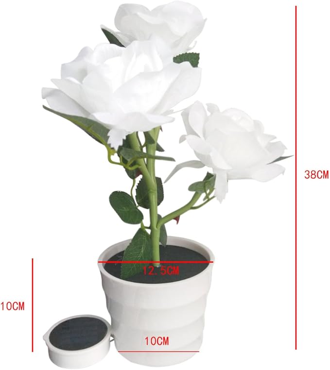 LED Solar Power Decorative Artificial Rose Flower Pot Plant Landscape Light Night Lamp Outdoor Garden Yard Pathway Lawn Grassland White