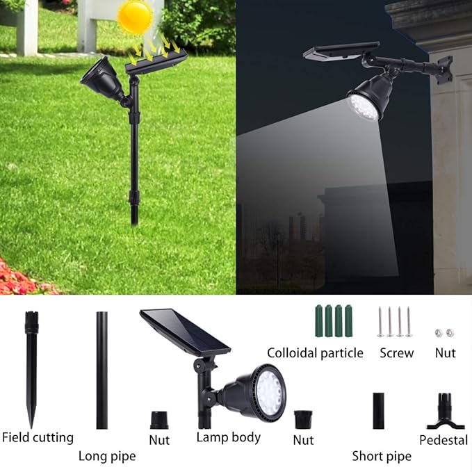 Solar Spotlights Outdoor 18 LED 300 Lumens Waterproof Adjustable Wall Light for Patio Garden Driveway (2 Pack) | Lumora