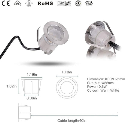 RNEHON LED Deck Lights Kit, Waterproof IP67 Deck Lamp Low Voltage 10 pcs Warm White LED In-ground Lighting Outdoor Garden Yard Pathway Patio Step Stairs Landscape Decor Lamps