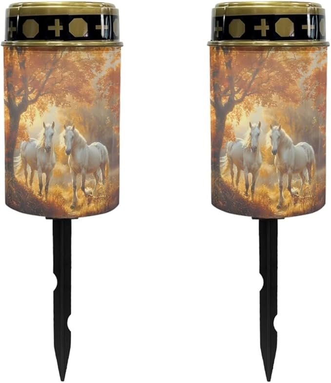 Horse Twins Outside Solar Lights for Yard Waterproof Solar Garden Light Landscape Path Lights for Outdoor Easy Install Solar Light Cemetery Light for Grave